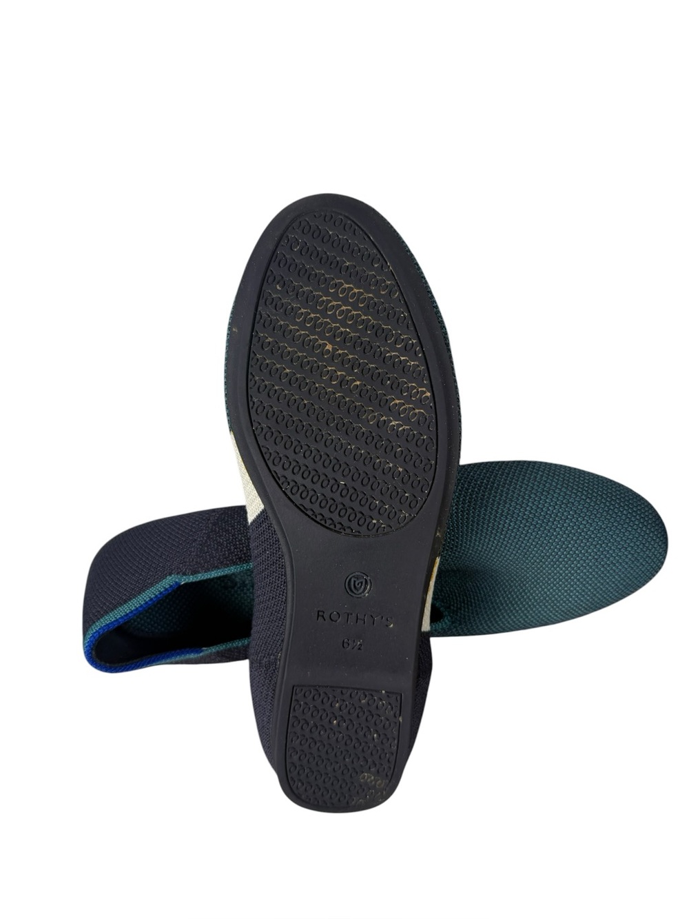 Rothy’s Spruce Prep Shoes Teal Navy White Washable Knit Flat Size 6.5 - Picture 9 of 15